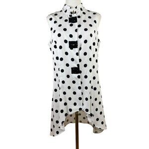 Frank Lyman Polka Dot High Low Tunic Top SZ:10 Button Front Sleeveless Vest
